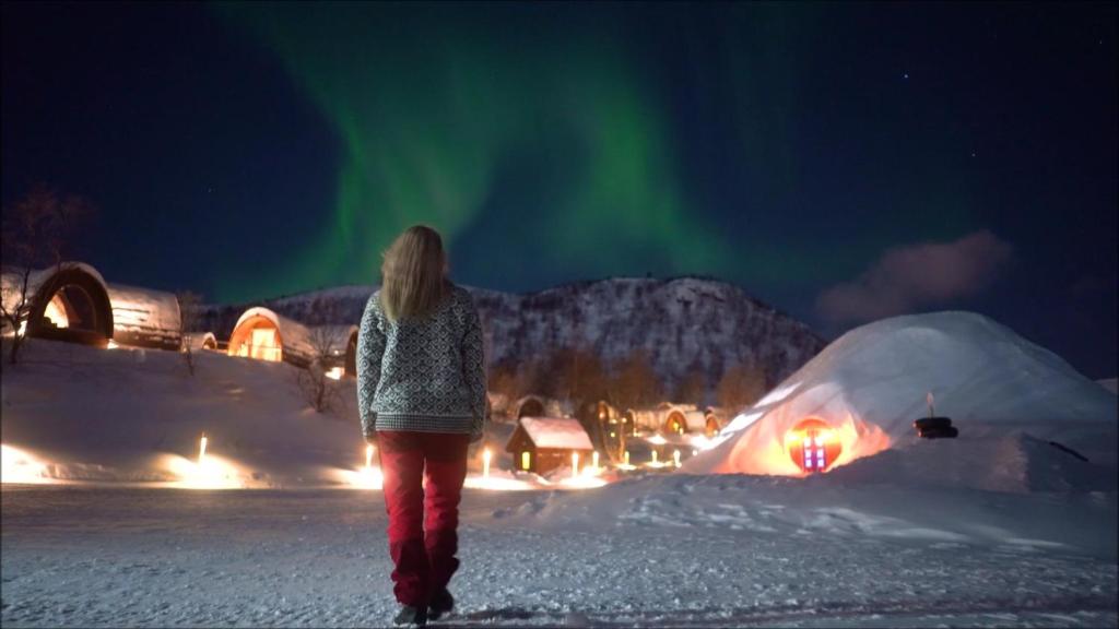 The snow structure beside the fjord at Kirkenes.